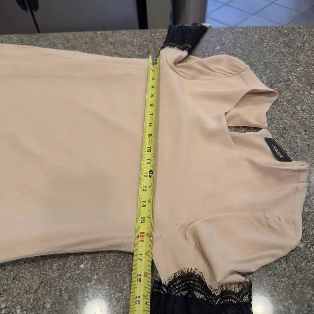 Blouson Mini‎ DressDress beige bell Sleeve Sz Small silk lace mini dress